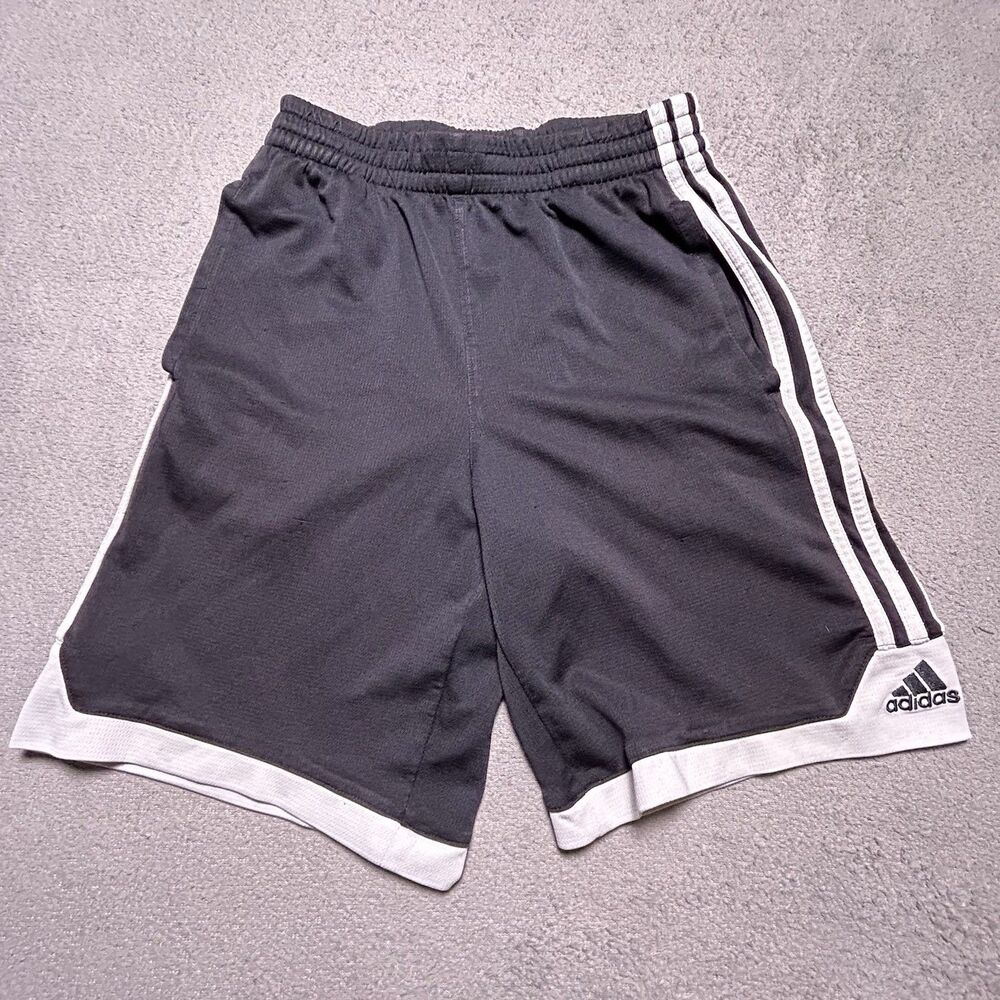 Adidas Athletic Basketball Shorts Boys Youth M 10/12 Black White 3-Stripe Gym